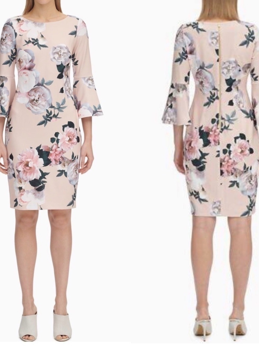 Calvin Klein Blush Pink Floral Cocktail Dress Scuba Crepe.